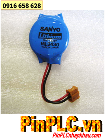 Sanyo ML2430 (Dây zắc cắm); Pin sạc 3v lithium Sanyo ML2430 chính hãng, Xuất xứ Indonesia